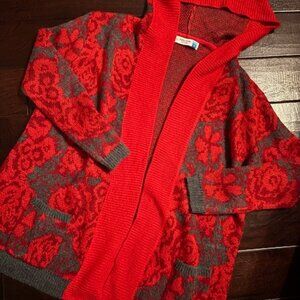 Anthropologie Sparrow Maraschino Floral Sweater Hooded Cardigan Medium
